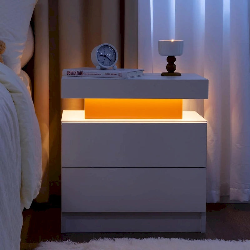 2 Drawers Nightstand with LED Lights