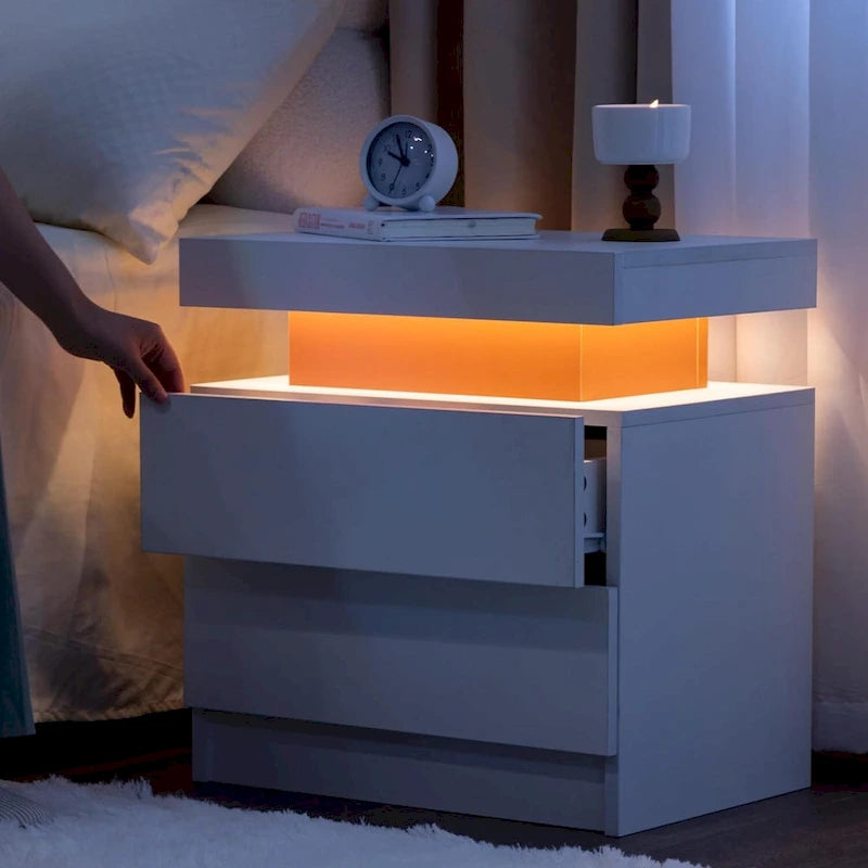 2 Drawers Nightstand with LED Lights