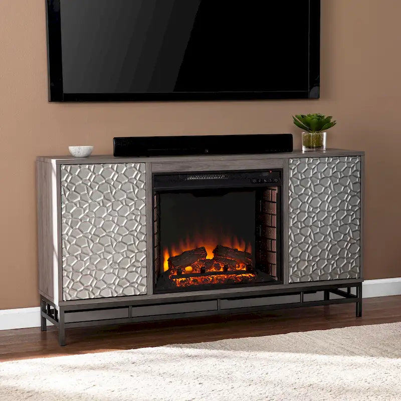 Contemporary Gray Wood Electric Fireplace
