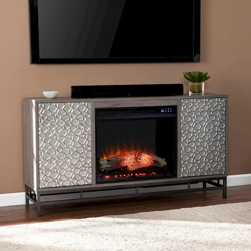 Contemporary Gray Wood Electric Fireplace