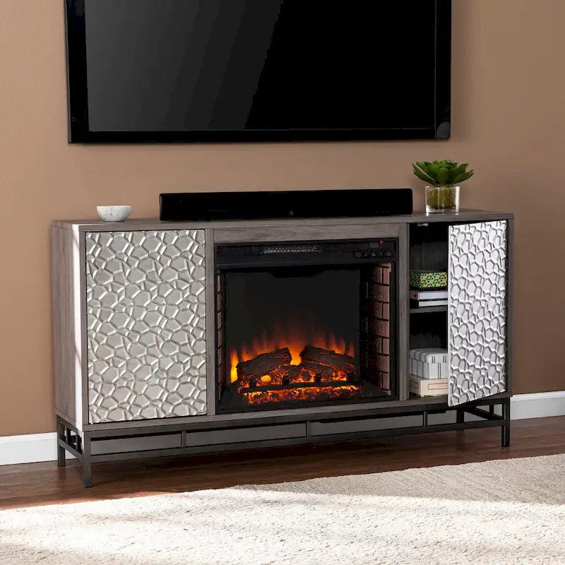 Contemporary Gray Wood Electric Fireplace