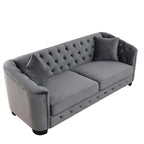 77-Inch Modern Chesterfield Velvet Sofa, 3-Seater Sofa, Upholstered Tufted Backrests with Nailhead Arms and 2 Cushions for Livin