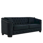 77-Inch Modern Chesterfield Velvet Sofa, 3-Seater Sofa, Upholstered Tufted Backrests with Nailhead Arms and 2 Cushions for Livin