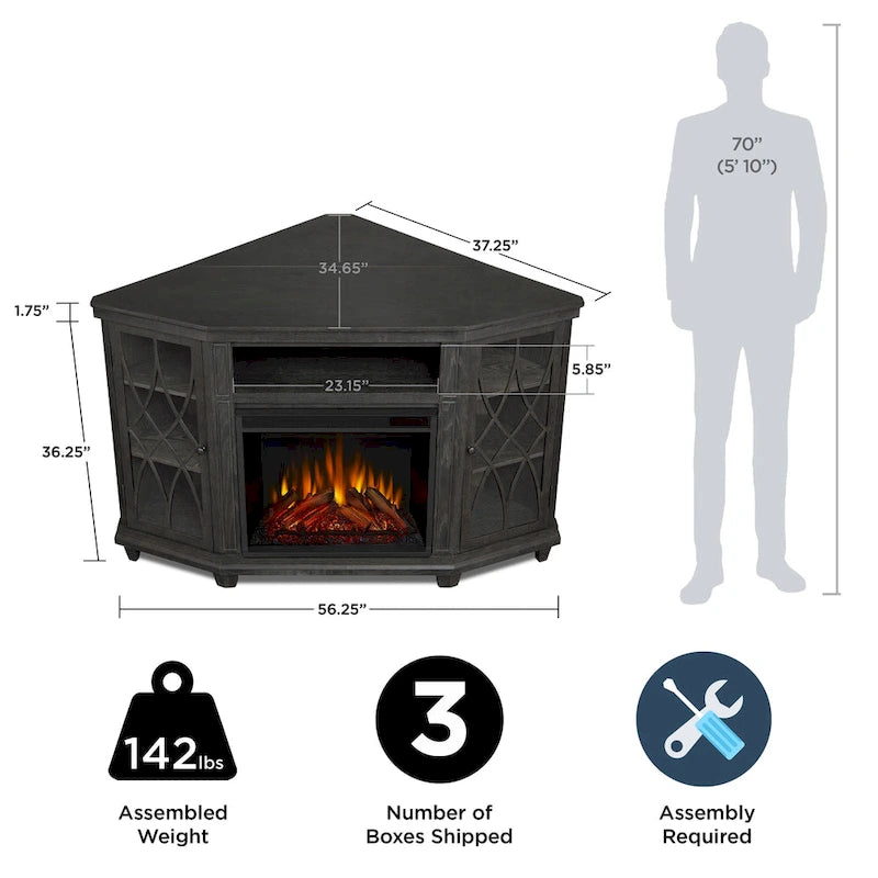 56  TV Stand Electric Fireplace Gray