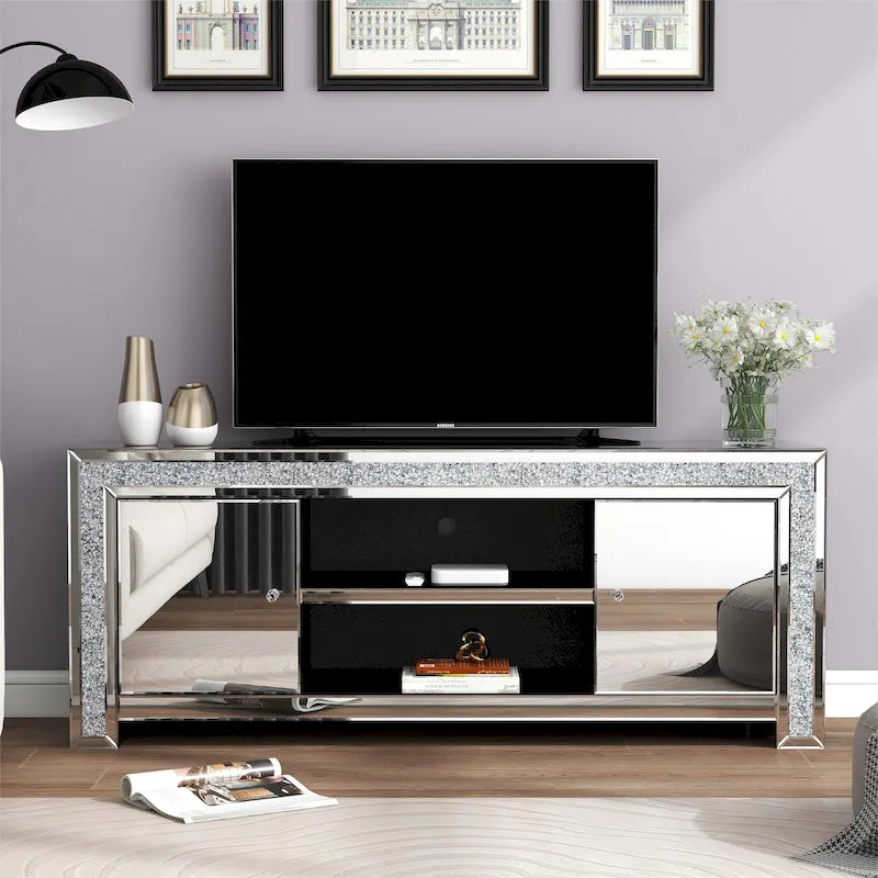 59  Media Console Mirrored Diamond Tv Stand