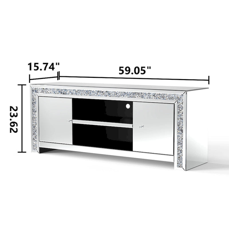 59  Media Console Mirrored Diamond Tv Stand