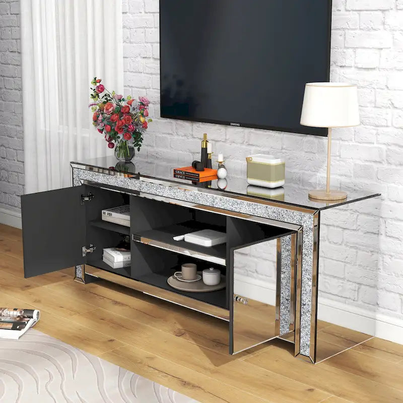 59  Media Console Mirrored Diamond Tv Stand