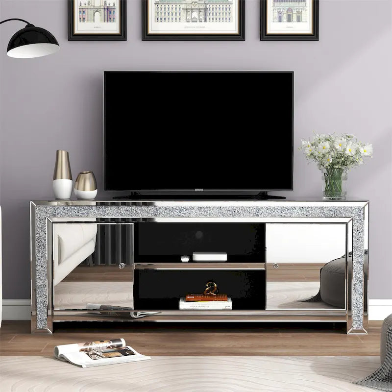 59  Media Console Mirrored Diamond Tv Stand