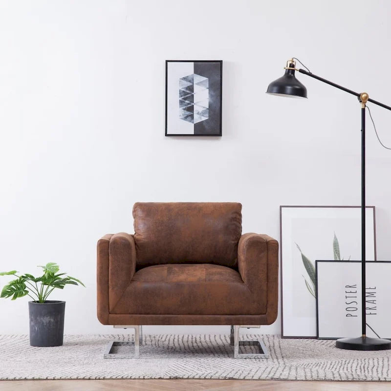 vidaXL Cube Armchair Brown Faux Suede Leather - 33  x 24.4  x 28.7 