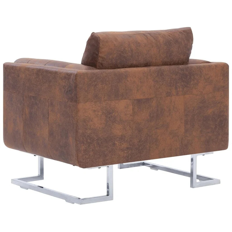 Cube Armchair Brown Faux Suede Leather - 33  x 24.4  x 28.7