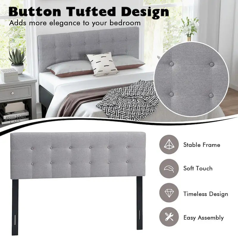 Costway Full/Queen Size Headboard Linen Fabric Upholstered Button - See Details