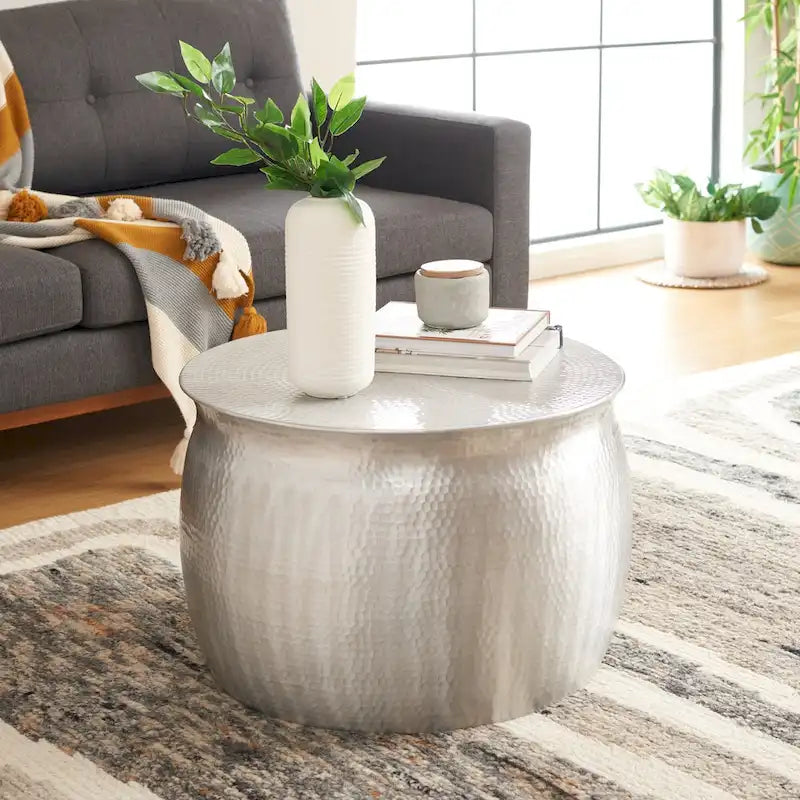 SAFAVIEH Karel Silver Metal Table Stool - 24  W x 24  L x 16.8  H - 24Wx24Dx17H