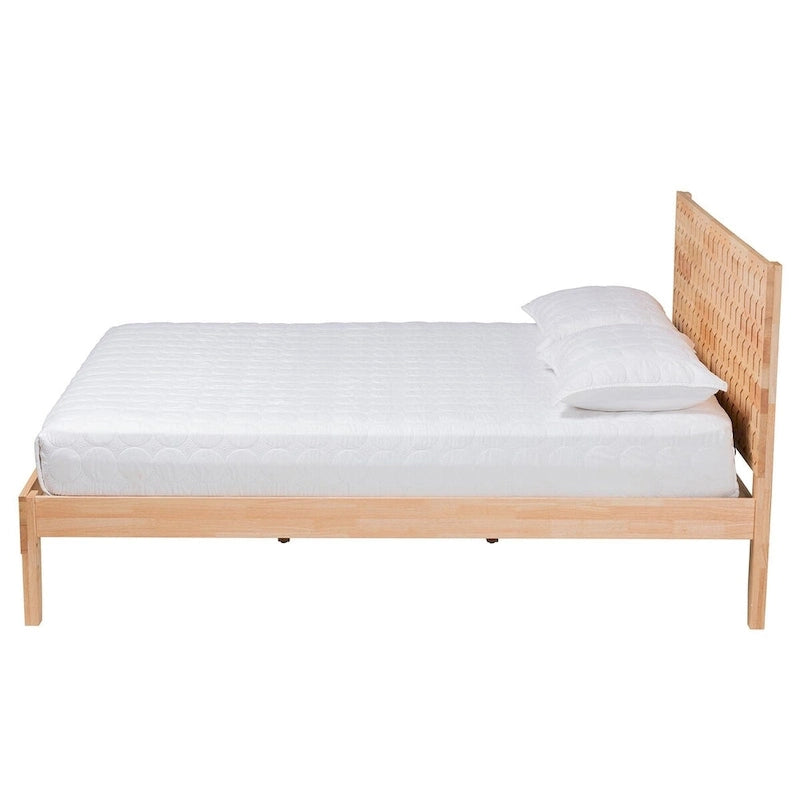 Japandi Carved Honeycomb Natural Queen Size Platform Bed