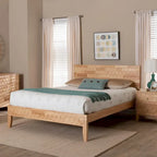 Japandi Carved Honeycomb Natural Queen Size Platform Bed