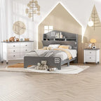 3-Pieces Bedroom Sets Twin Size House Bed with Storage Headboard, Wooden Nightstand and Storage Dresser,Gray