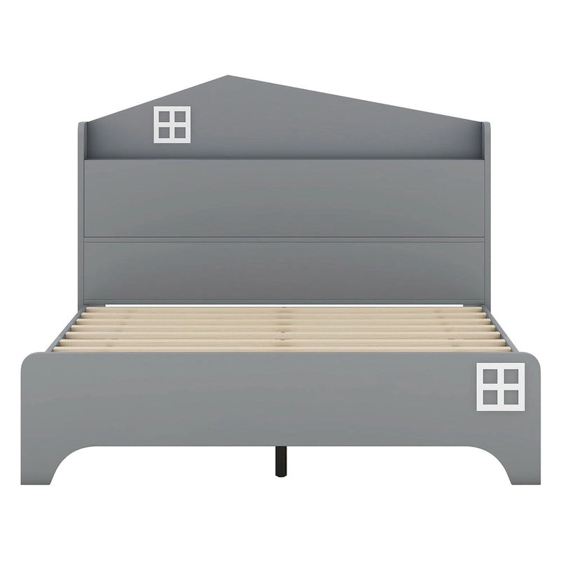 3-Pieces Bedroom Sets Twin Size House Bed with Storage Headboard, Wooden Nightstand and Storage Dresser,Gray