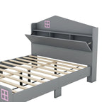 3-Pieces Bedroom Sets Twin Size House Bed with Storage Headboard, Wooden Nightstand and Storage Dresser,Gray