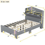 3-Pieces Bedroom Sets Twin Size House Bed with Storage Headboard, Wooden Nightstand and Storage Dresser,Gray