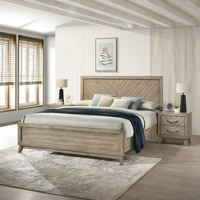 Roundhill Furniture Arena 3-Piece Contemporary Wood Bedroom Set: Panel Bed and 2 Nightstands in Antique Gray