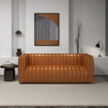 Mid Century Modern Luxury Tight Back Geniune Leather Couch in Cognac Tan
