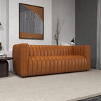 Mid Century Modern Luxury Tight Back Geniune Leather Couch in Cognac Tan