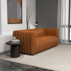 Mid Century Modern Luxury Tight Back Geniune Leather Couch in Cognac Tan