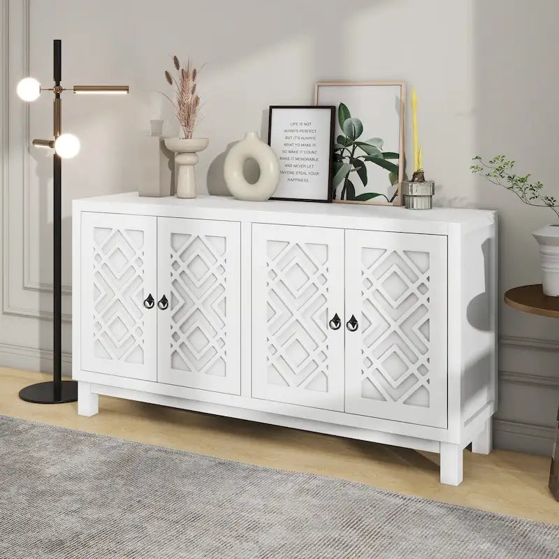 Large Storage Space Sideboard, 4 Door Buffet Cabinet with Pull Ring Handles for Living Room, Dining Room (Navy)