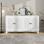 Large Storage Space Sideboard, 4 Door Buffet Cabinet with Pull Ring Handles for Living Room, Dining Room (Navy)