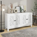 Large Storage Space Sideboard, 4 Door Buffet Cabinet with Pull Ring Handles for Living Room, Dining Room (Navy)