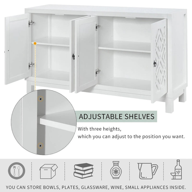 Large Storage Space Sideboard, 4 Door Buffet Cabinet with Pull Ring Handles for Living Room, Dining Room (Navy)