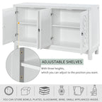 Large Storage Space Sideboard, 4 Door Buffet Cabinet with Pull Ring Handles for Living Room, Dining Room (Navy)