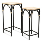 Rattan Accented Wood & Metal Square Side Tables