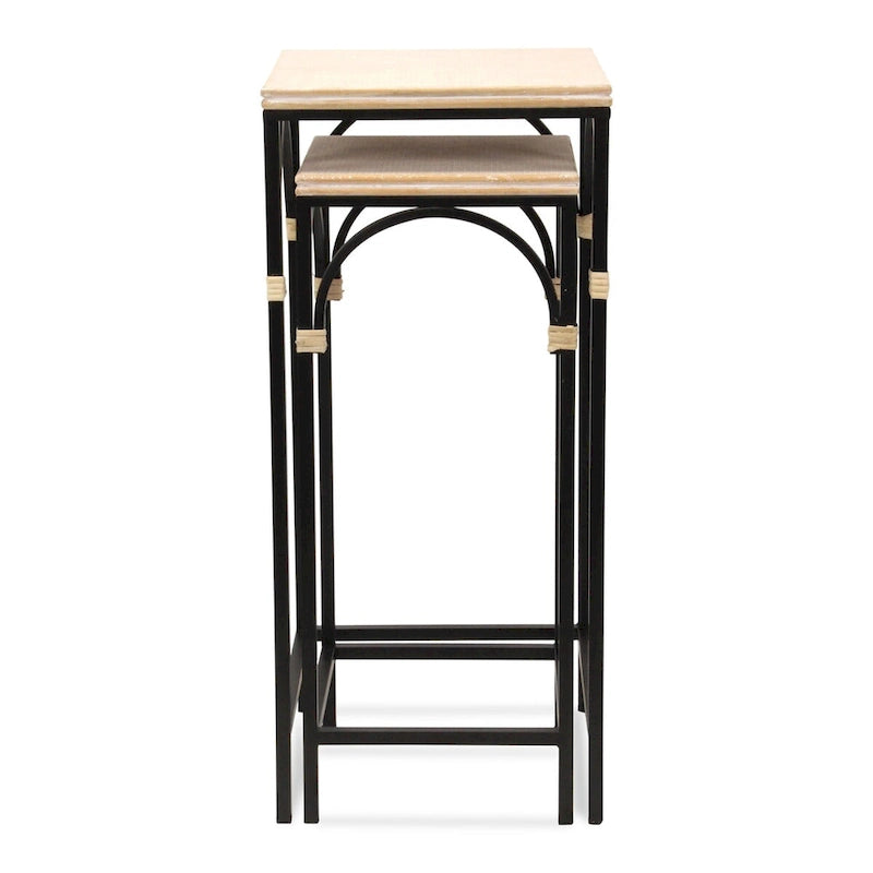 Rattan Accented Wood & Metal Square Side Tables