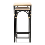 Rattan Accented Wood & Metal Square Side Tables
