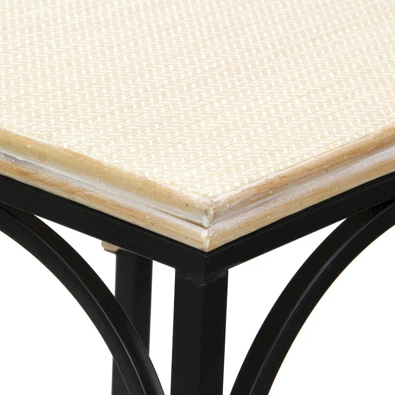 Rattan Accented Wood & Metal Square Side Tables