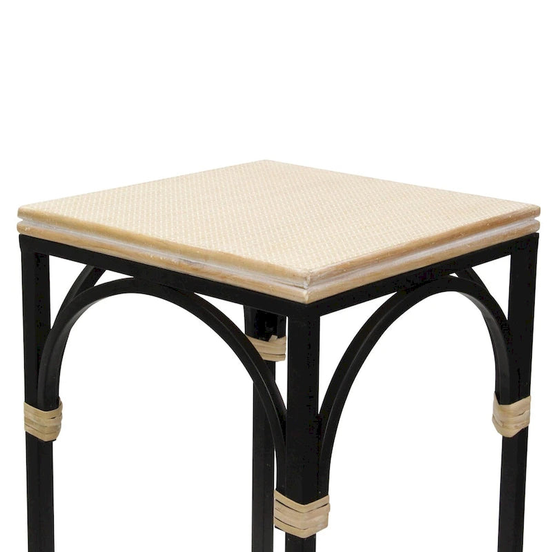 Rattan Accented Wood & Metal Square Side Tables