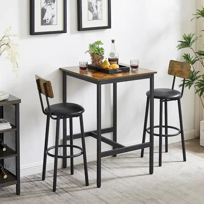 Industrial Bar Table with 2 Stools - Rustic Brown/Grey