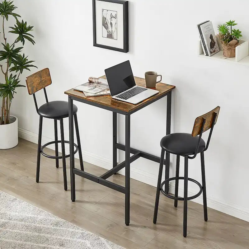 Industrial Bar Table with 2 Stools - Rustic Brown/Grey