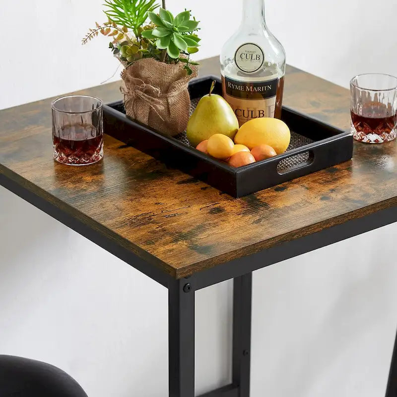 Industrial Bar Table with 2 Stools - Rustic Brown/Grey