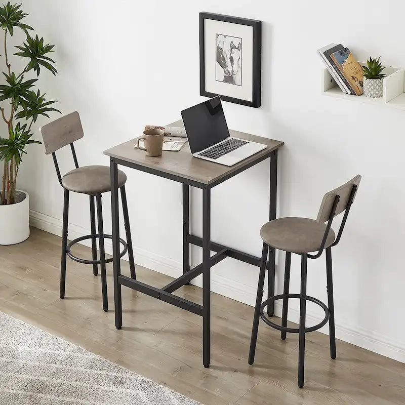 Industrial Bar Table with 2 Stools - Rustic Brown/Grey