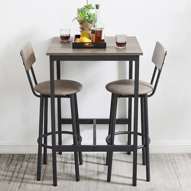 Industrial Bar Table with 2 Stools - Rustic Brown/Grey