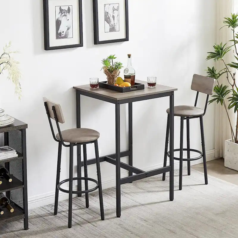 Industrial Bar Table with 2 Stools - Rustic Brown/Grey