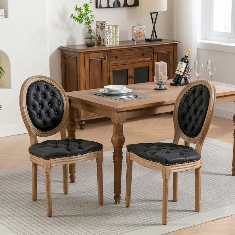 Mid-century Modern Dining Chairs Set of 4, PU Leather High-end Tufted Dining Room Chair with Nailhead Trim Solid Wood Legs