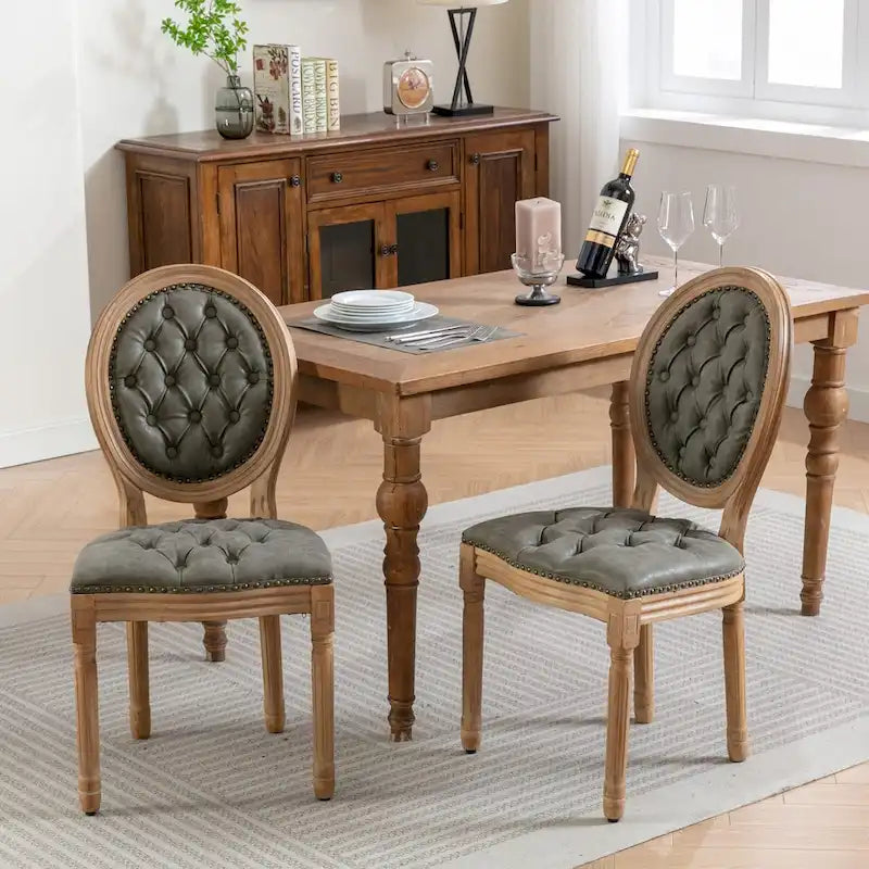 Mid-century Modern Dining Chairs Set of 4, PU Leather High-end Tufted Dining Room Chair with Nailhead Trim Solid Wood Legs