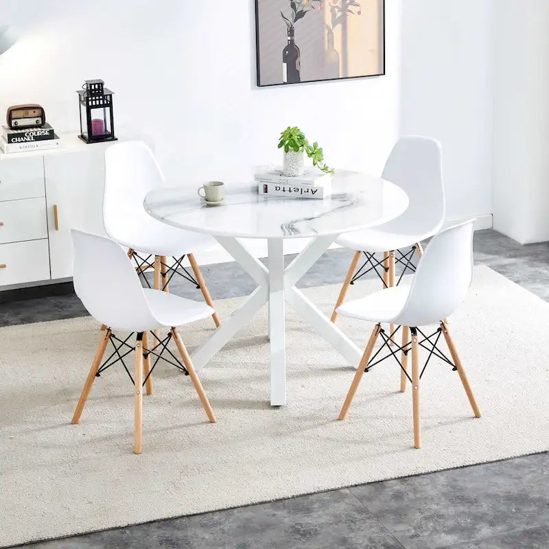 White Round Dining Table for 4-6 People
