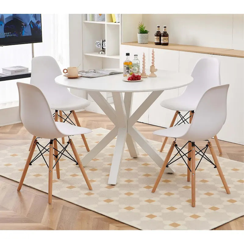 White Round Dining Table for 4-6 People
