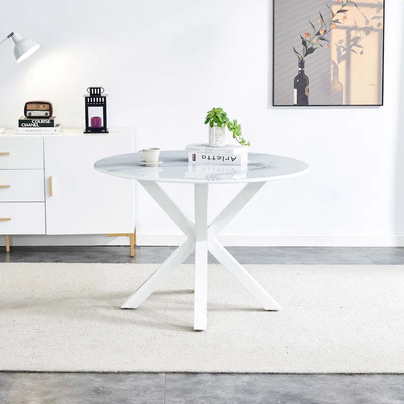 White Round Dining Table for 4-6 People