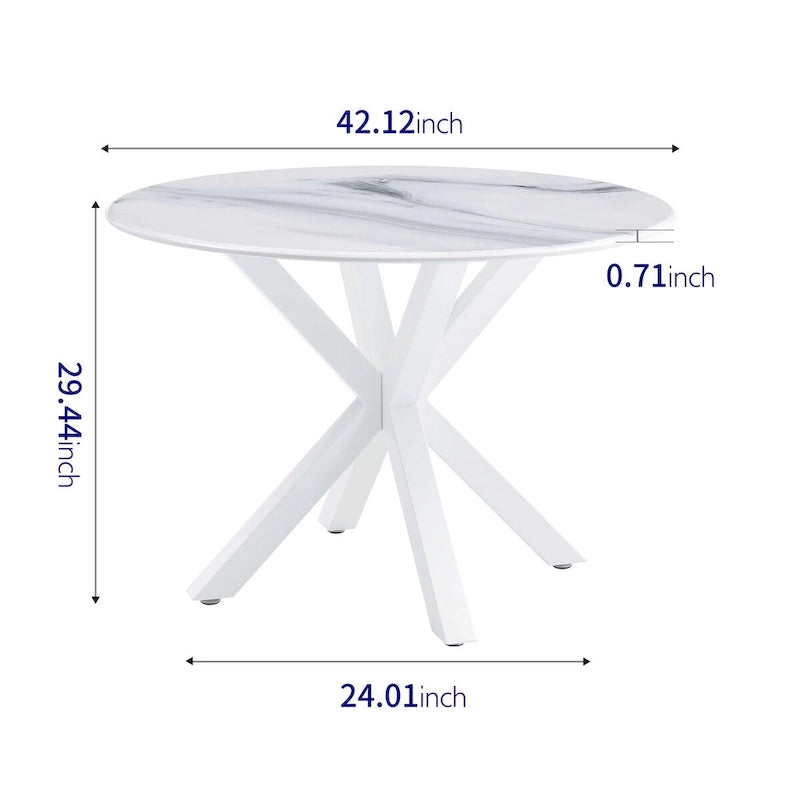 White Round Dining Table for 4-6 People