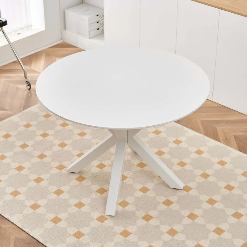White Round Dining Table for 4-6 People