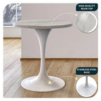 Round Dining Table with White Resin TableTop and White Steel Base for Kitchen & Dining Room